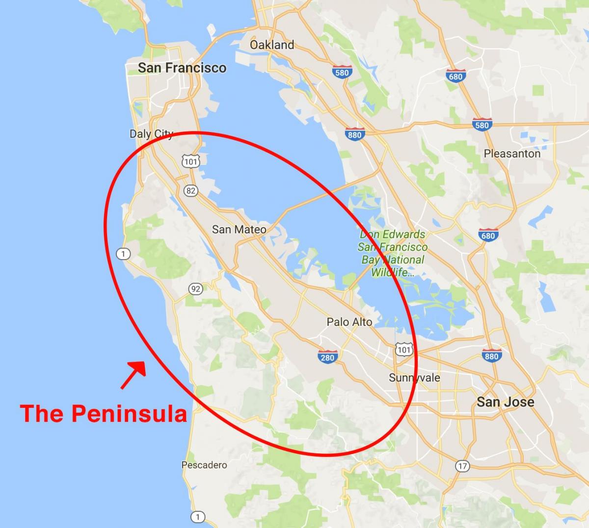 地图的旧金山半岛 