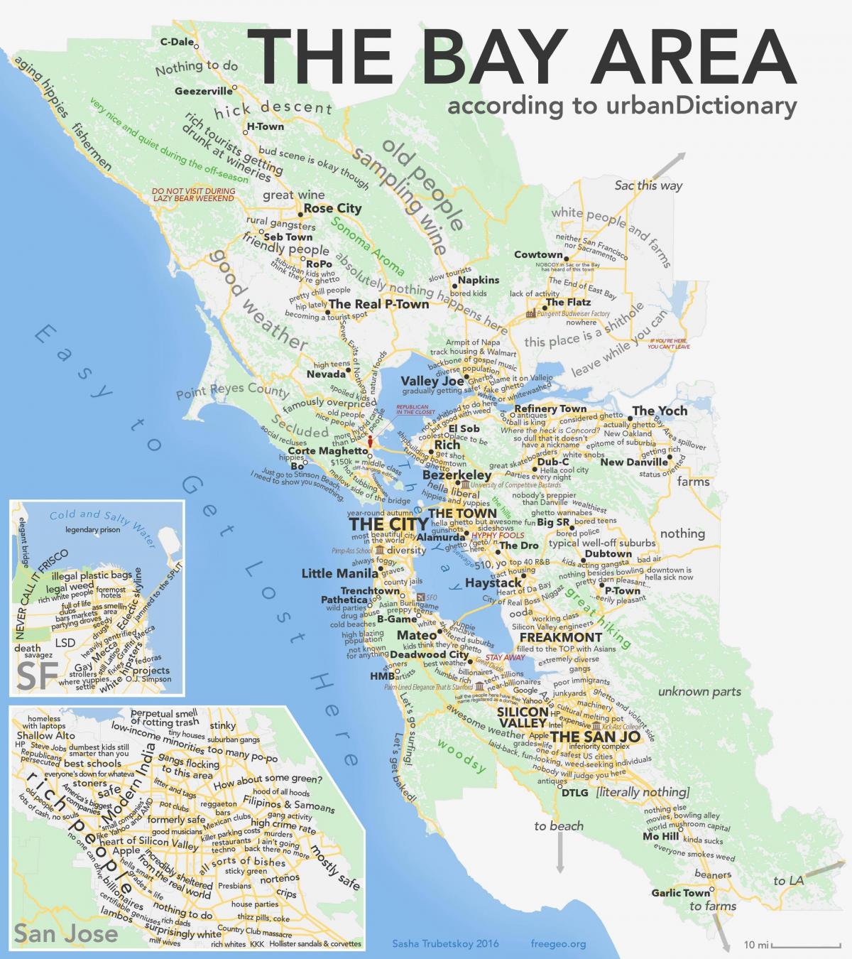 旧金山海湾地区的地图加利福尼亚州