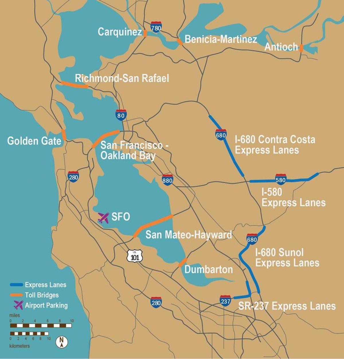 收费公路旧金山的地图
