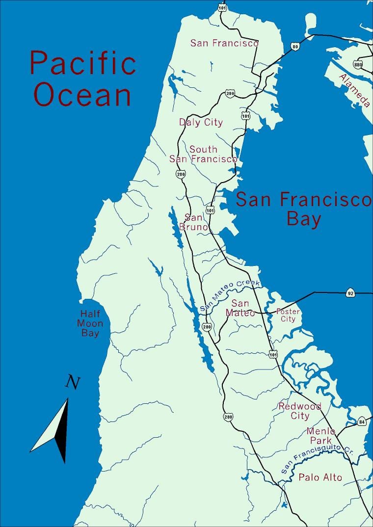 地图的海湾地区的半岛