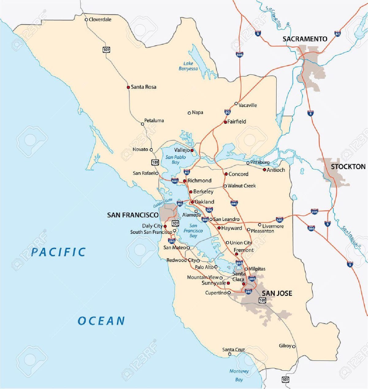 地图的海湾地区的向量
