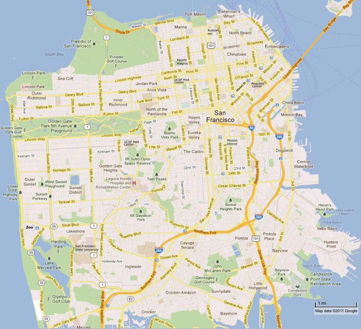地图拉到San Francisco