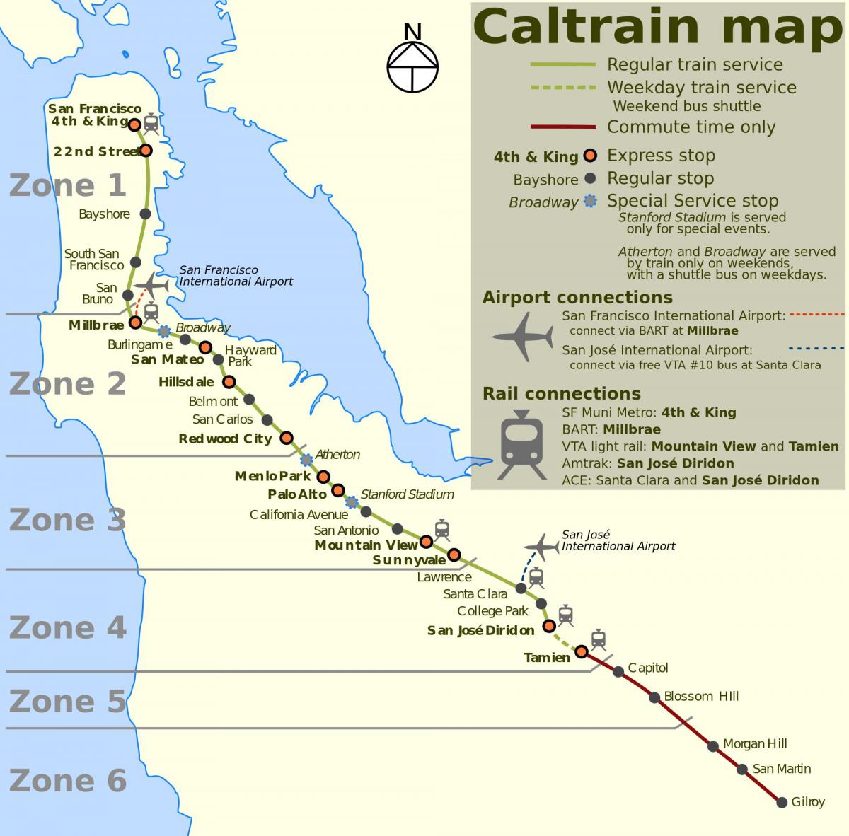 旧金山的加州火车的地图