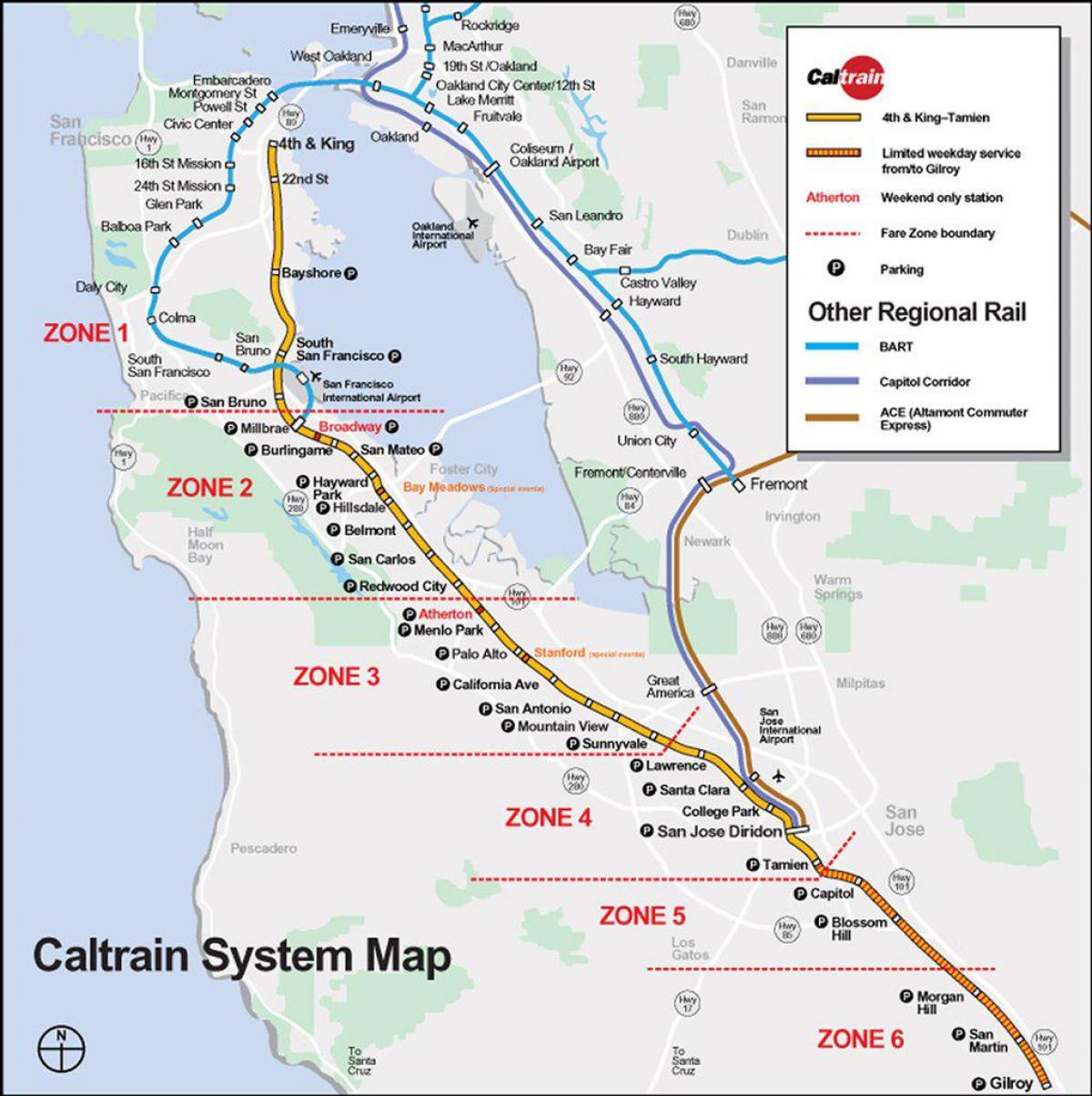 加州火车的路线地图