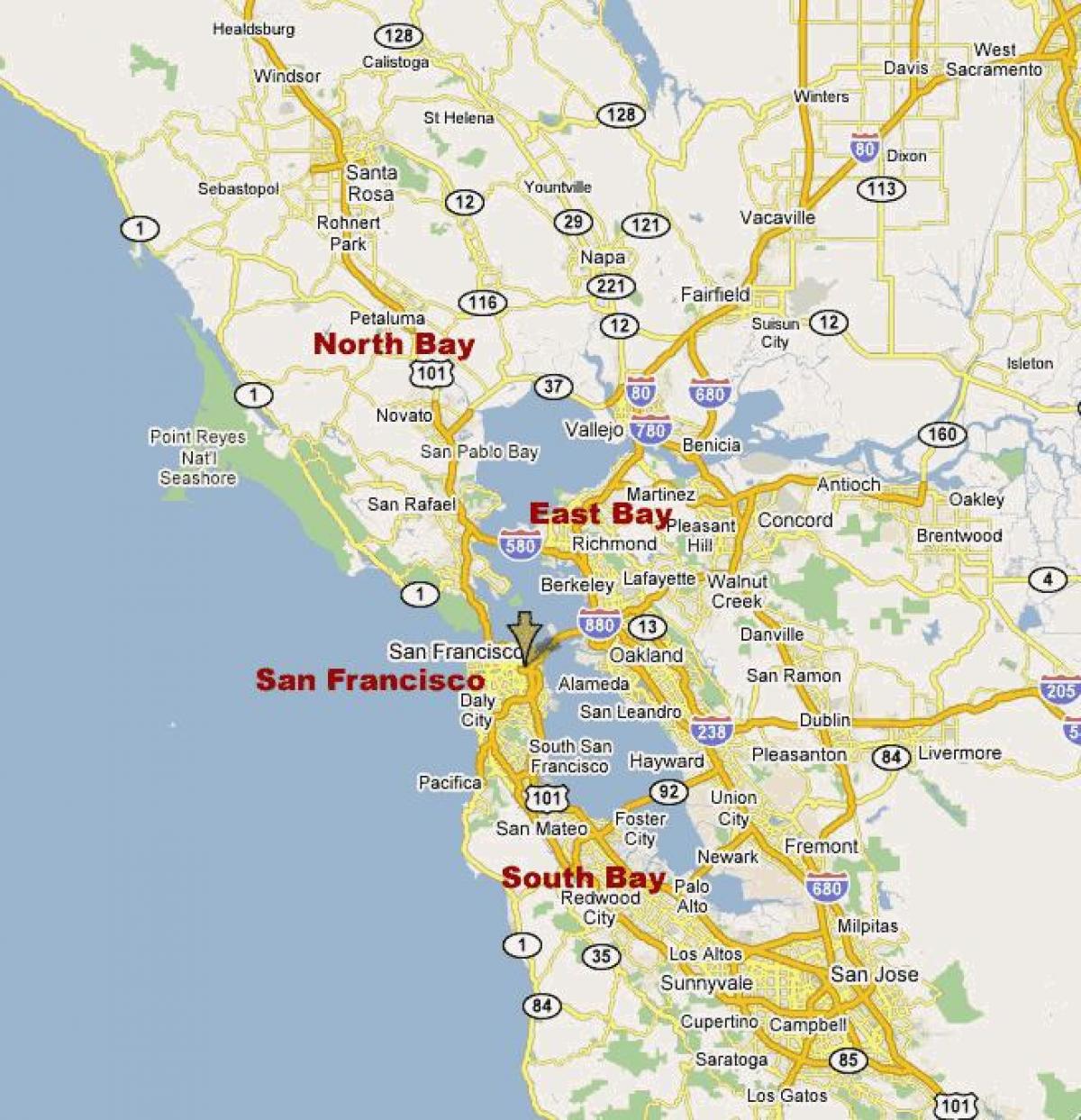 加利福尼亚州北部的海湾地区的地图