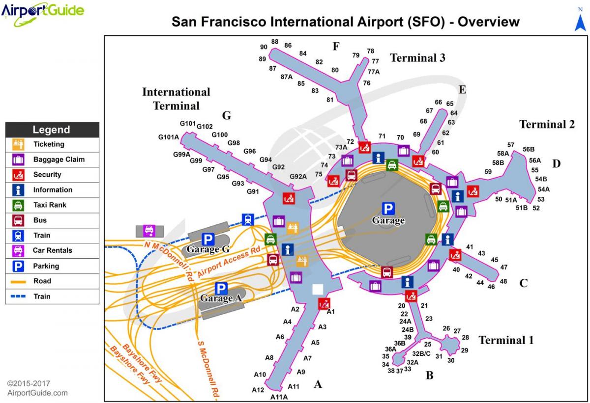 旧金山的国际到达地图