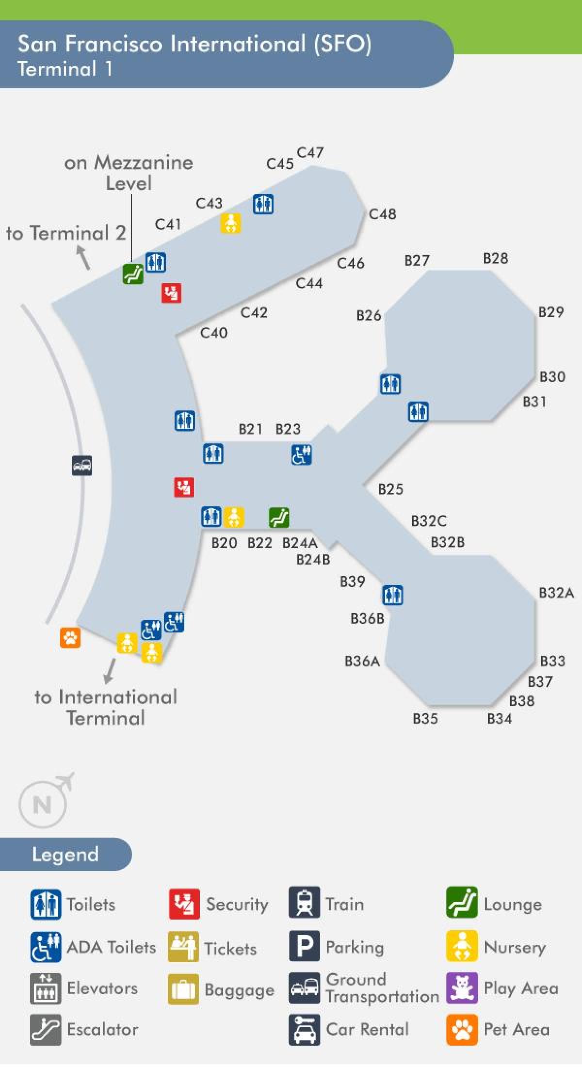 旧金山的机场终端1的地图
