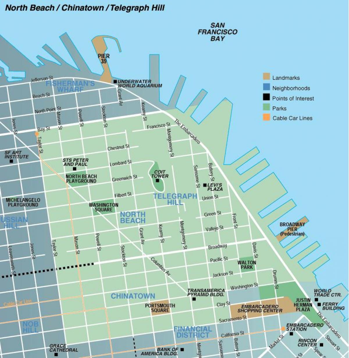 地图上的北方沙滩旧金山