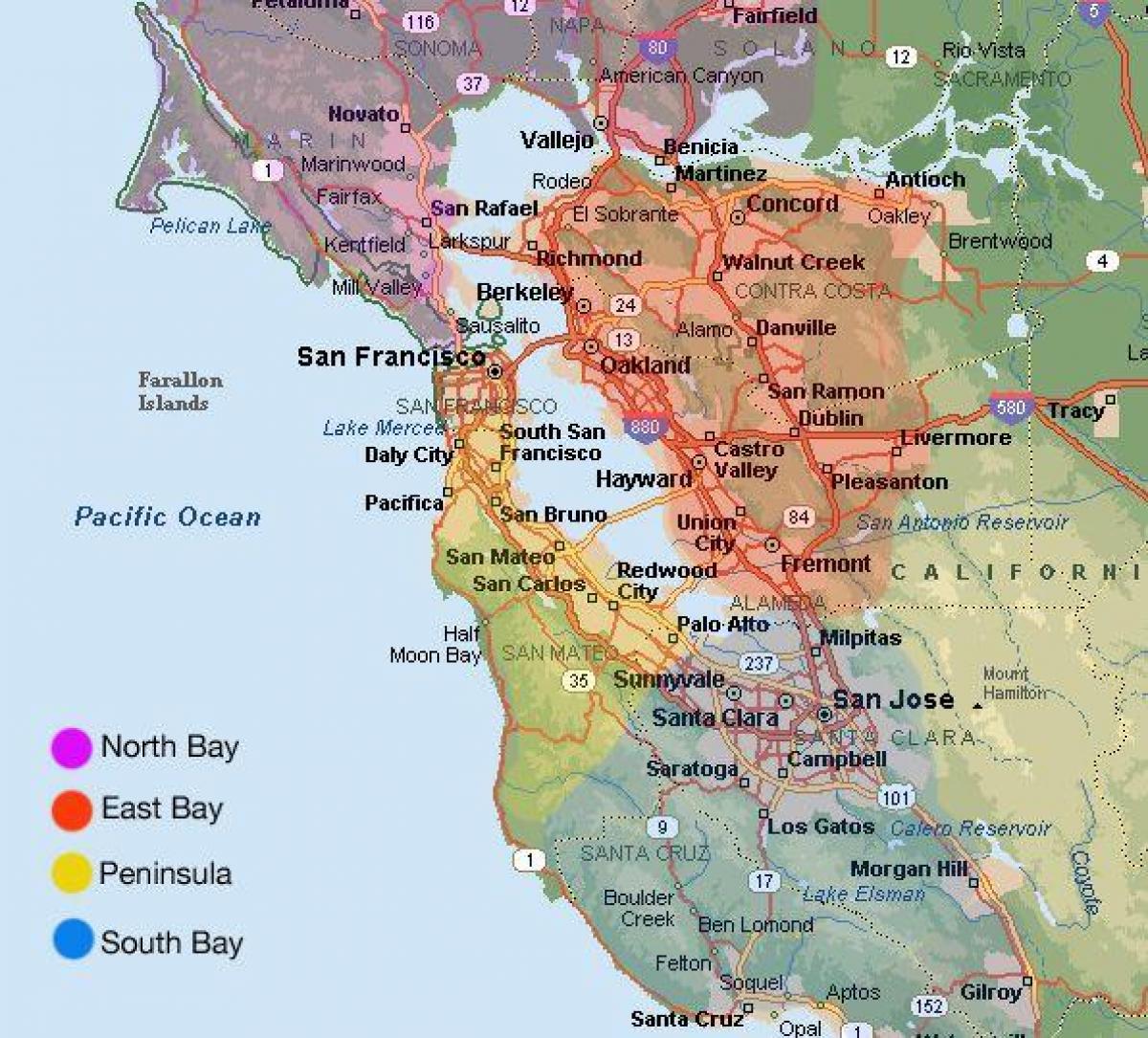 旧金山区地图和周边地区