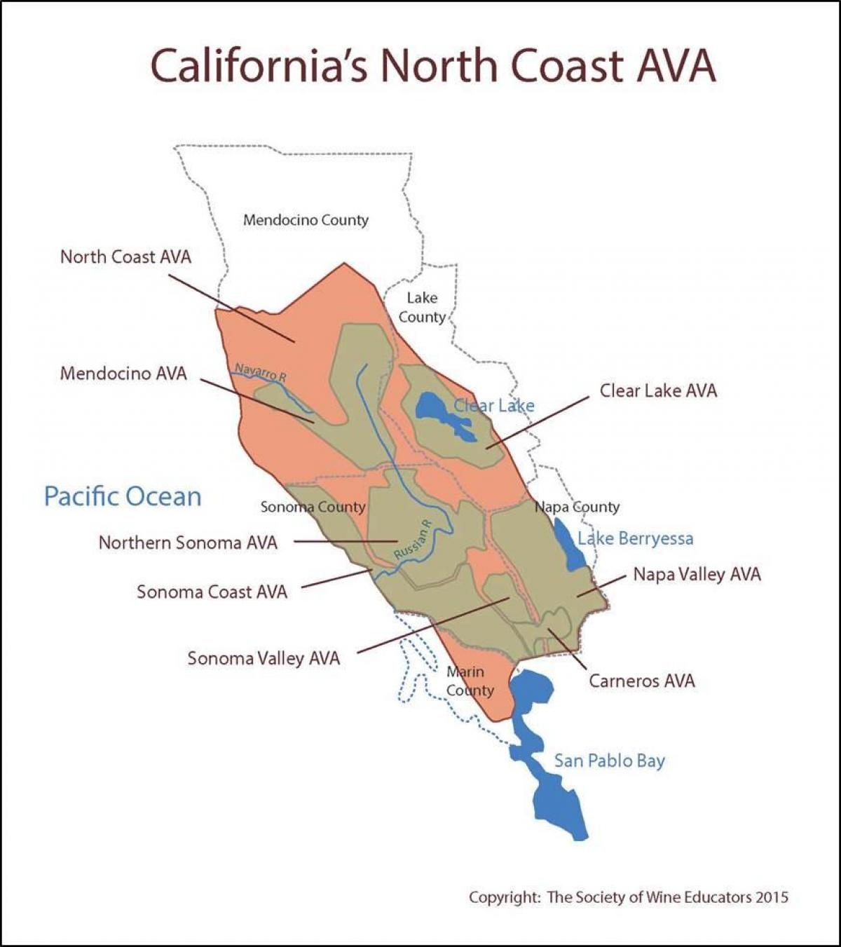 地图的加利福尼亚北部海岸的旧金山