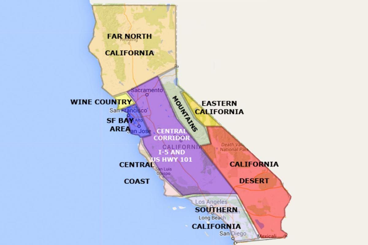 地图的加利福尼亚州旧金山以北