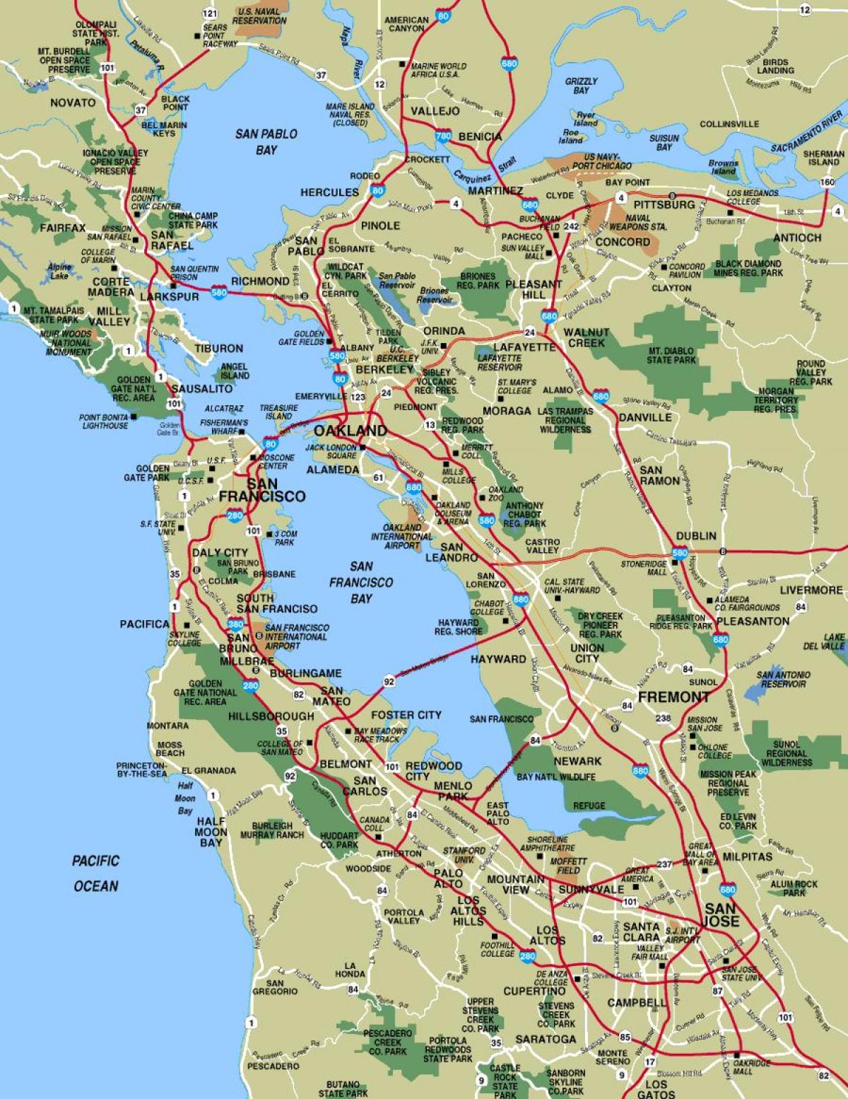 地图的旧金山的地区的城镇