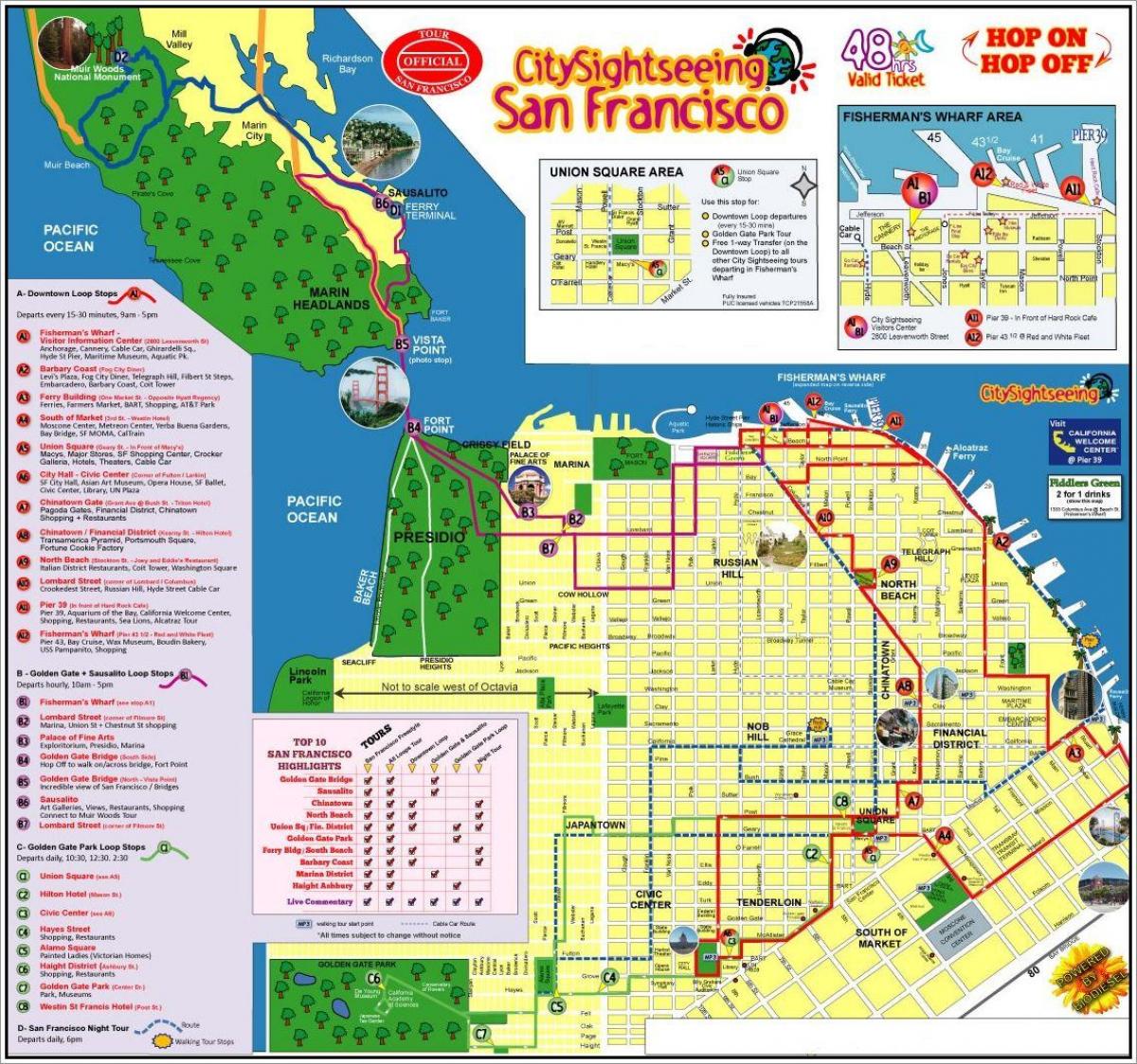城市观光旧金山的旅游地图