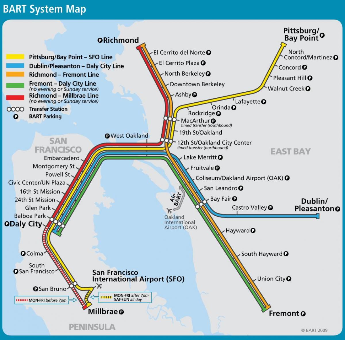 旧金山bart系统的地图