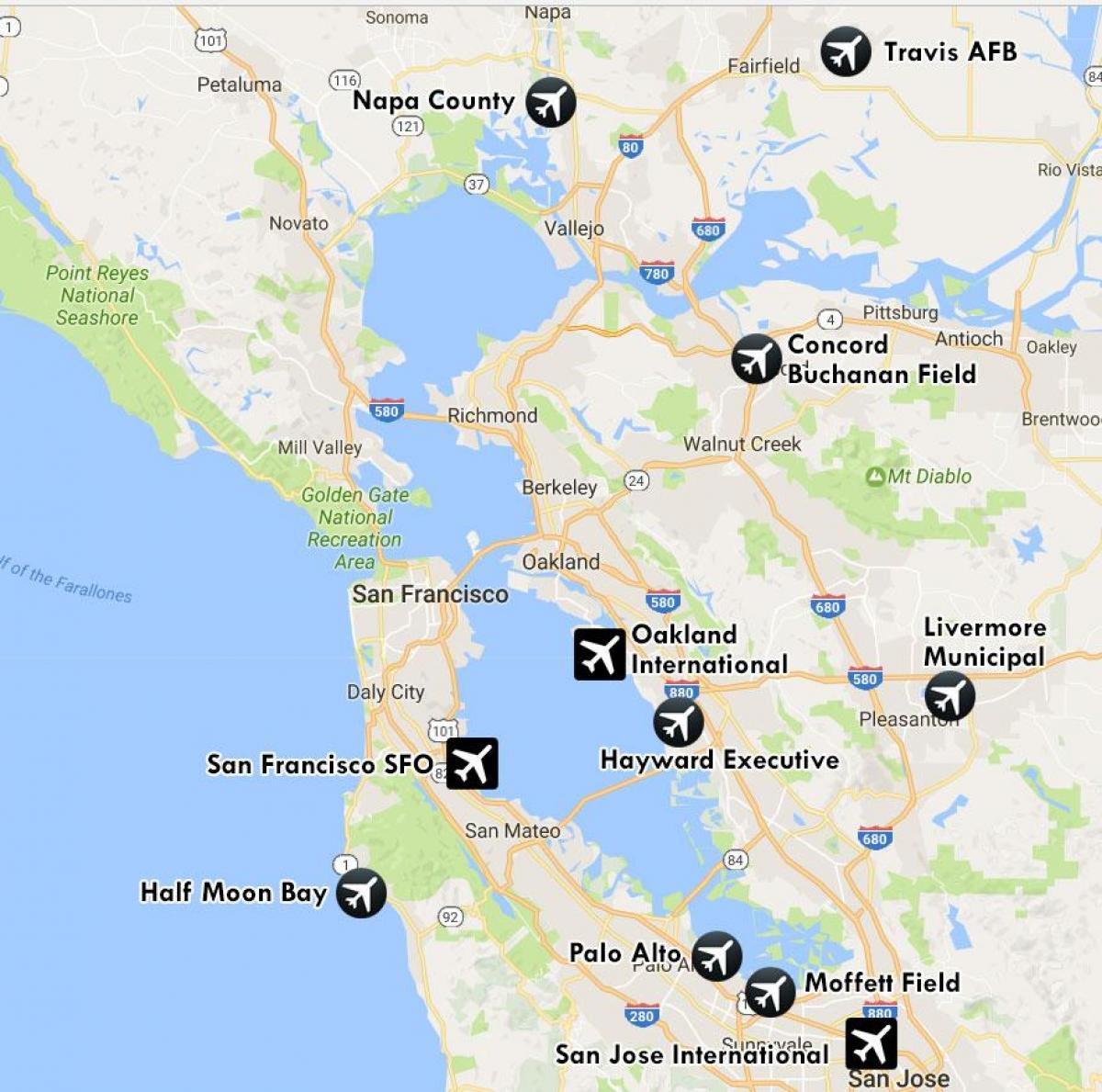 机场附近的旧金山的地图