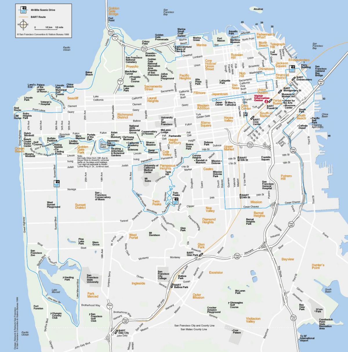地图的旧金山的地标
