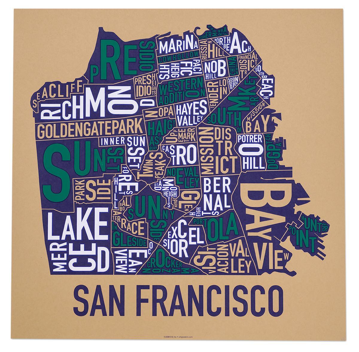 旧金山附近的地图的海报