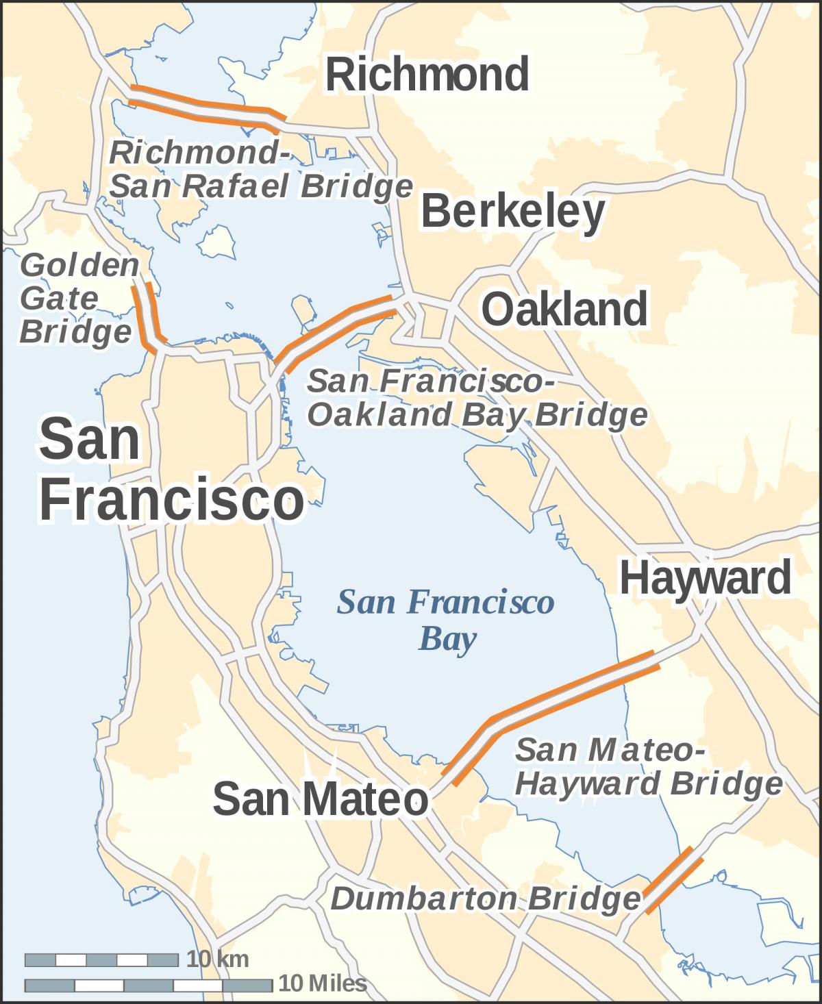 地图的旧金山的桥梁