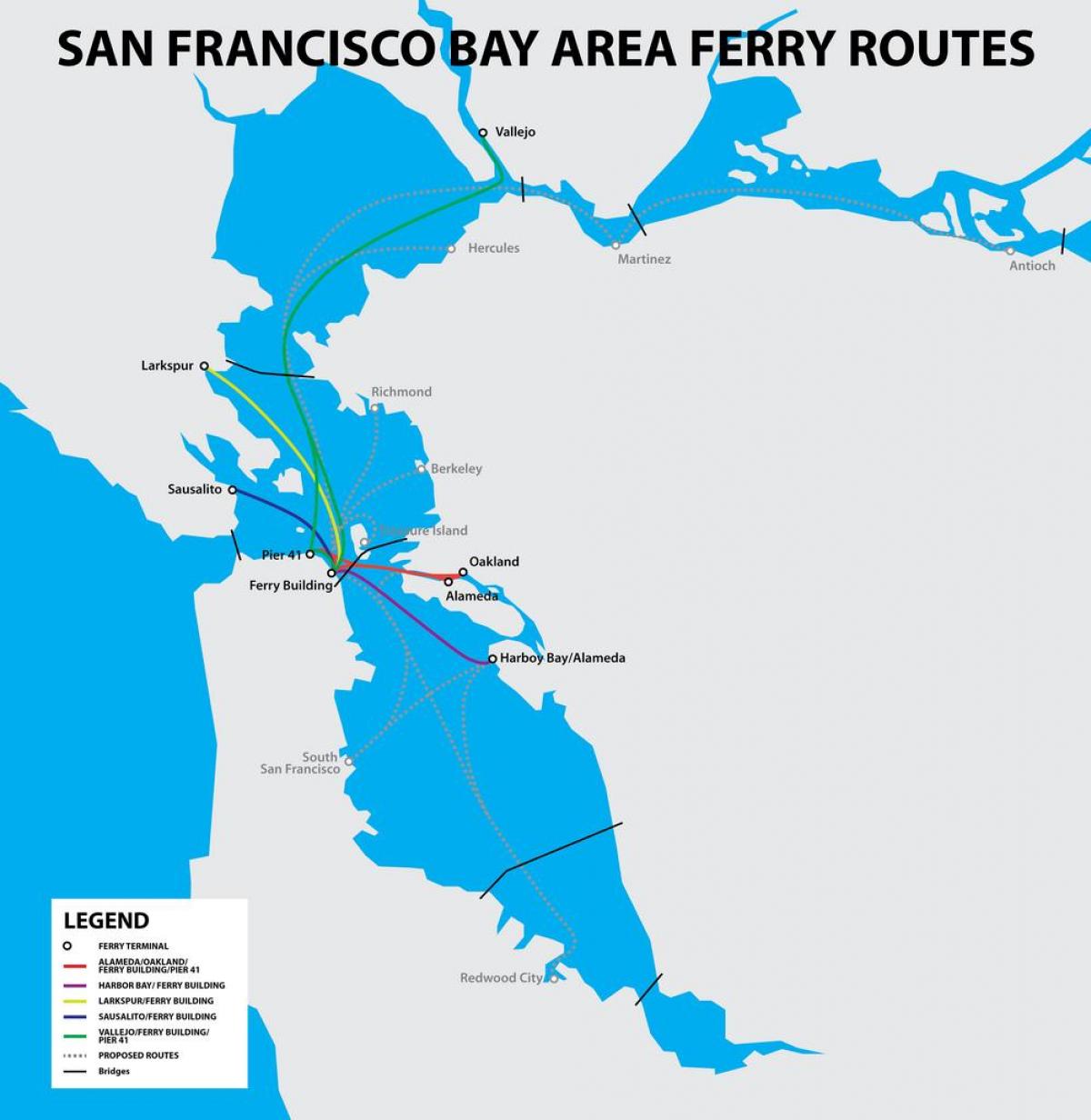旧金山湾的渡船地图