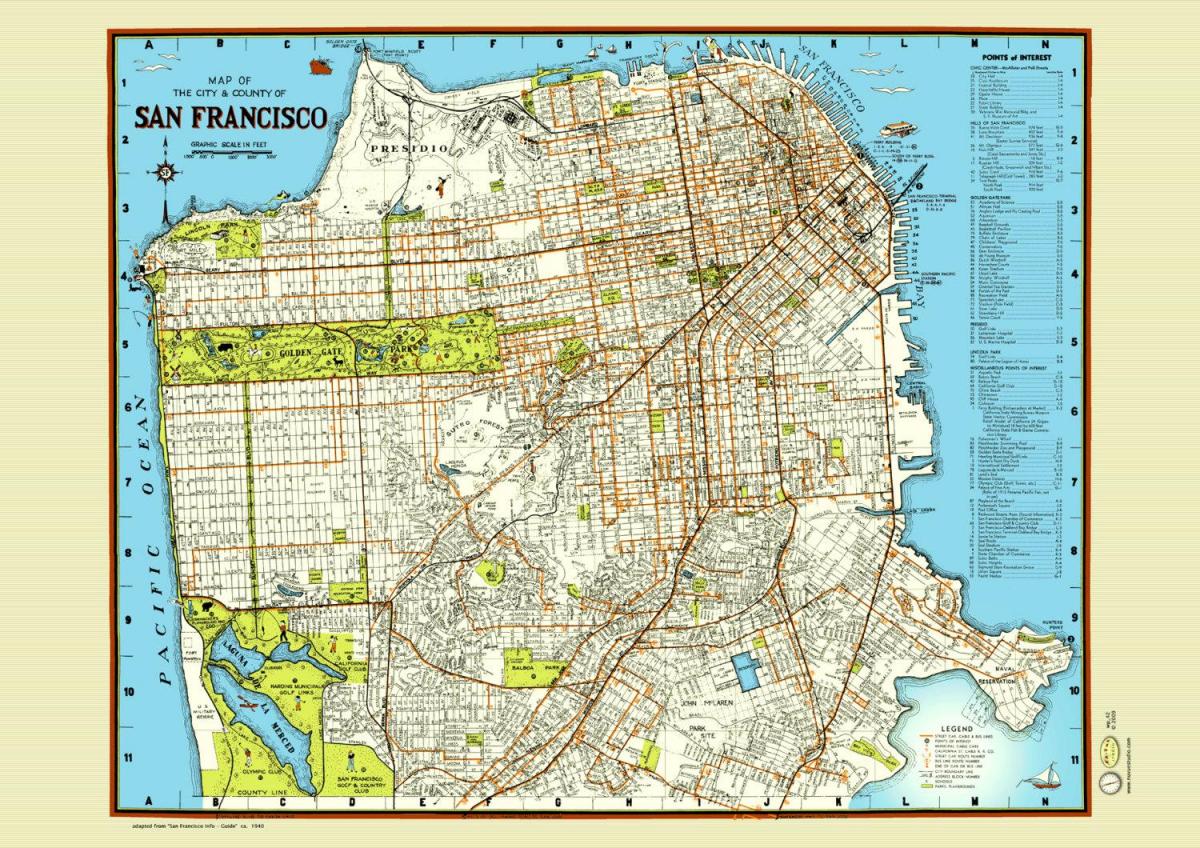 地图的旧金山的街道张海报