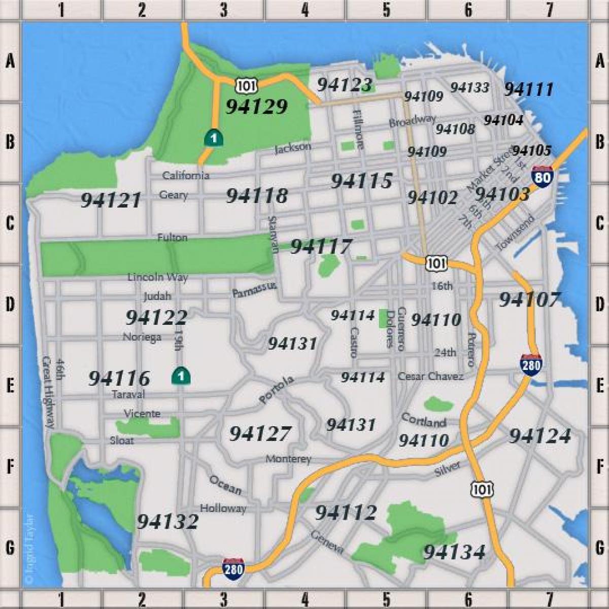 旧金山的邮政编码的地图