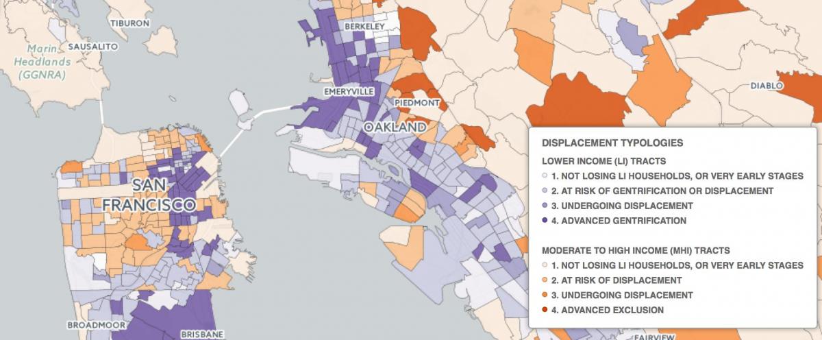 地图的中产阶级化的旧金山