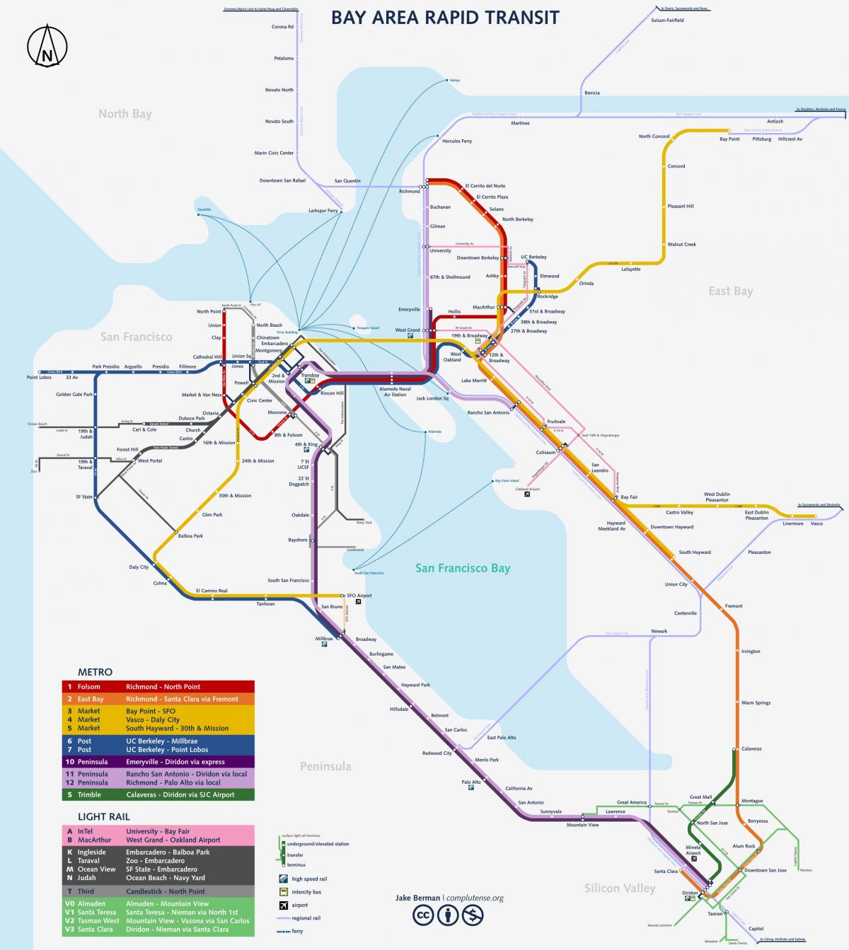 旧金山的地铁系统的地图
