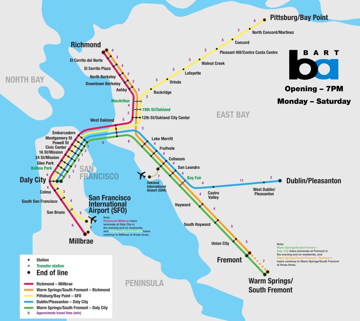 bart系统旧金山的地图