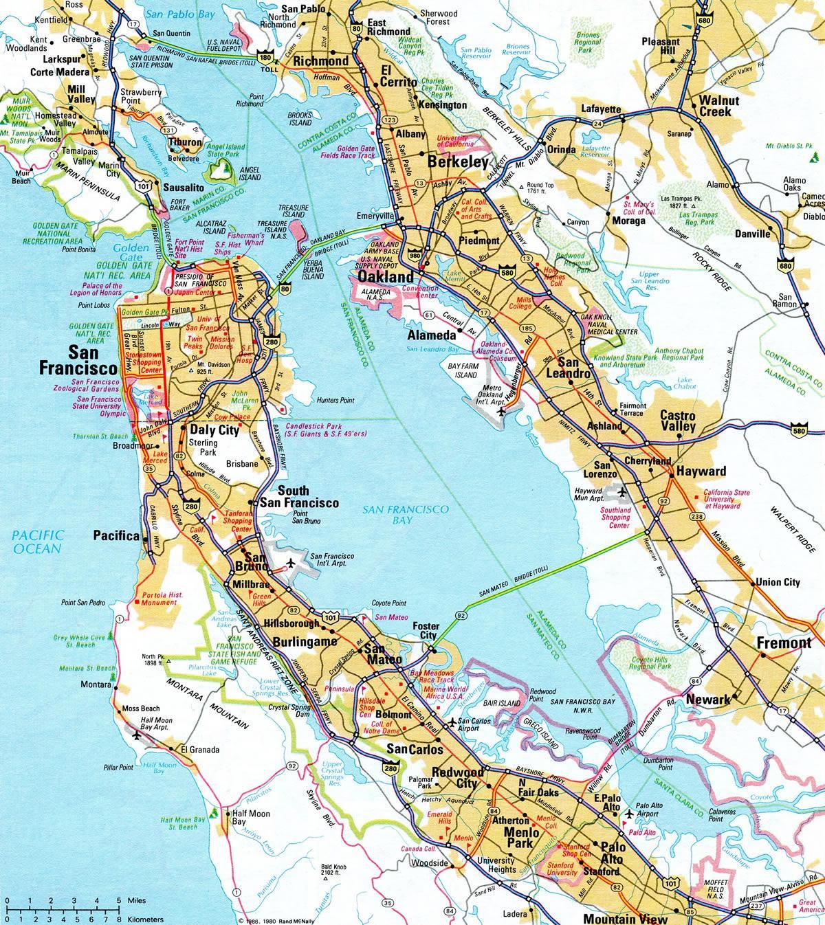 地图的海湾地区高速公路 