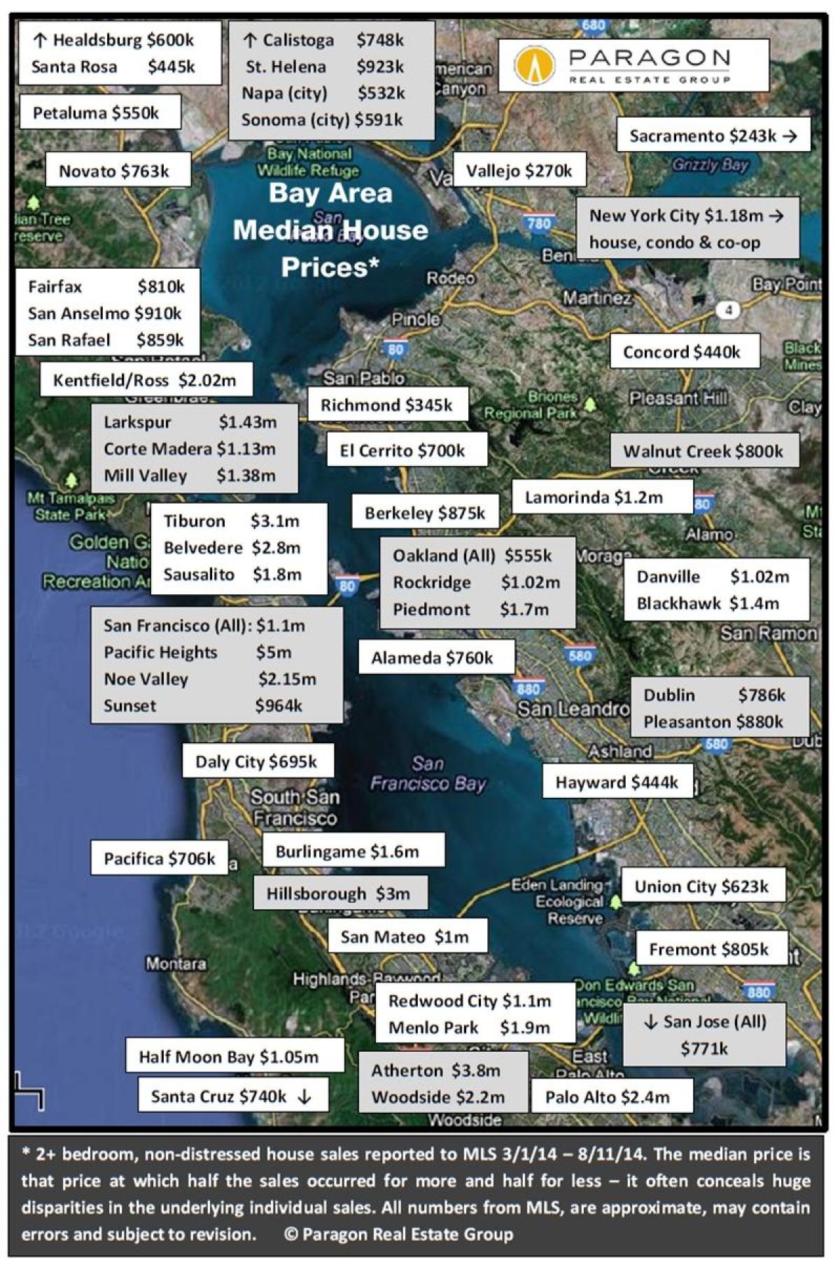 地图的海湾地区的住房价格