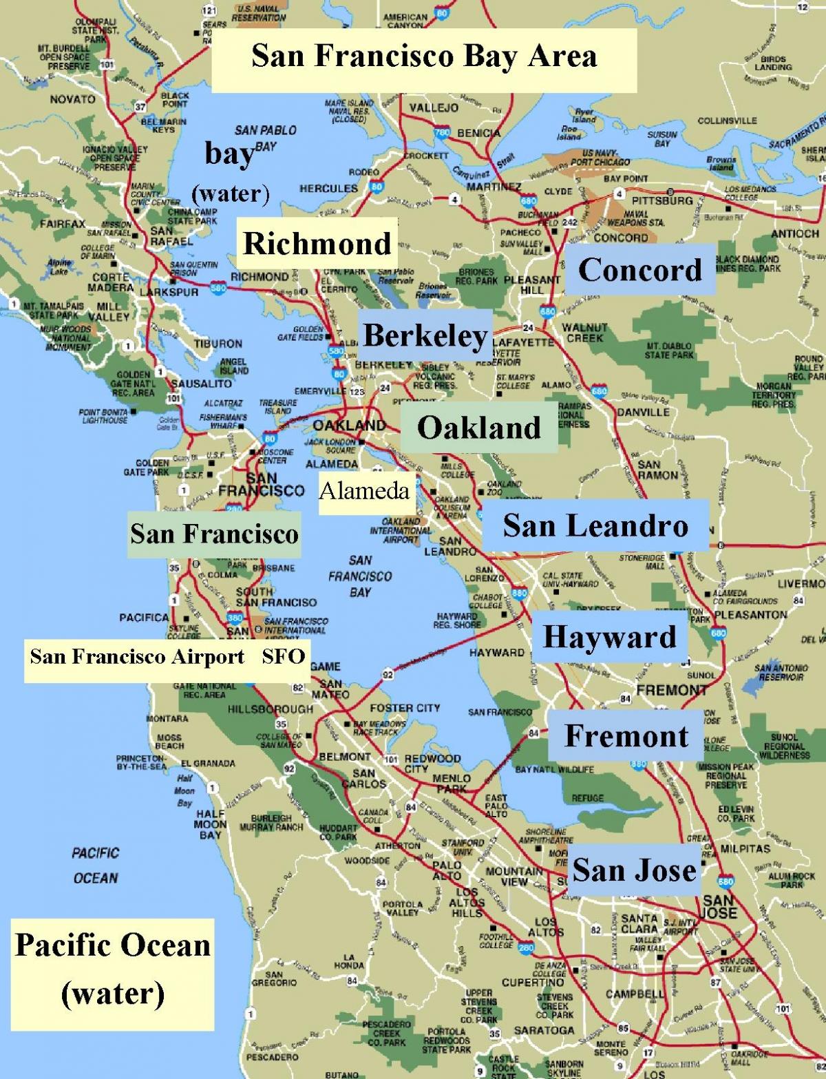 旧金山海湾地区的地图