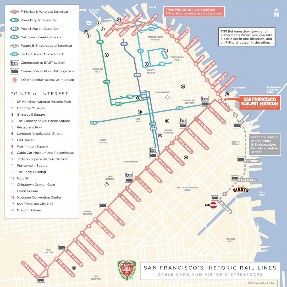 旧金山的缆车的地图