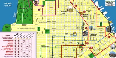 地图的观光城市旧金山的路线