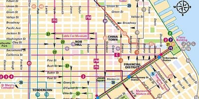 缆车线旧金山的地图