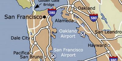 地图的旧金山的机场和周边地区
